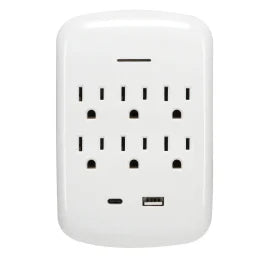 Prime® 6-AC Outlet and 2-USB Port Grounded Wall Tap, PBSU072