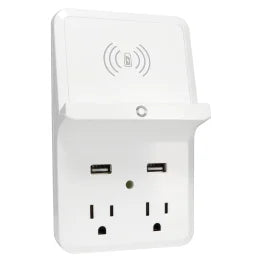 Prime® Wireless-Charging-Dock Wall Tap with 2 Outlets and Dual USB Charger
