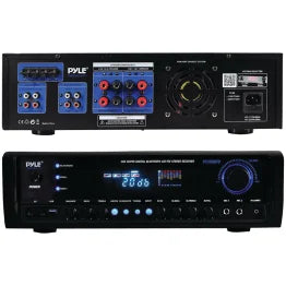 Pyle® 4-Channel 300-Watt-Max Bluetooth® Amplifier/Receiver with 2 Mic Inputs, AM/FM Radio, USB, SD™, Aux, and Remote, PT390BTU