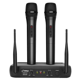 Pyle® VHF Dual-Channel Fixed-Frequency Wireless Microphone System with 2 Handheld Microphones, Adjustable Volume, PDWM2135