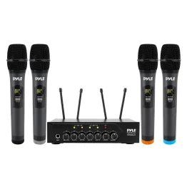 Pyle® Home and Office UHF 50-Channel Wireless Microphone System with 4 Handheld Microphones, Bluetooth® Input, Adjustable Volume, PDWM4120