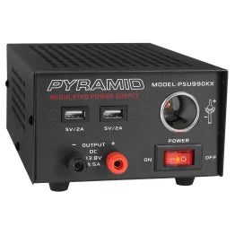 Pyramid® Car Audio Hobbyist Desktop Bench Power Supply, AC to DC Power Converter with Dual USB Charging Ports and 12-Volt 4.5-Amp Plug, PSU990KX