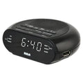 RCA Digital Radio Alarm Clock with Soothing Sounds, Brightness Control, USB Charging Port, and Battery Backup, RCS27