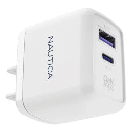 Nautica® 2-USB Port Wall Charger with 30-Watt PD USB-C® and USB-A QC3.0, CH130 (White)