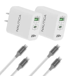 Nautica® Two 20-Watt Dual-Port Turan Core 20 Charging Bundle, with 2 USB-C® to USB-C® Cables