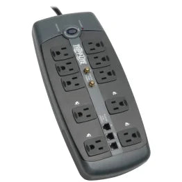 Tripp Lite® by Eaton® 10-AC Outlet, Telco, and Coax 3,345 Joules Protect It!® Surge Protector Power Strip, 8-Ft. Cord with Right-Angle Plug
