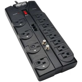 Tripp Lite® by Eaton® 12-AC Outlet, Telco, and Coax 2,880-Joules Protect It!® Surge Protector Power Strip, 8-Ft. Cord with Right-Angle Plug