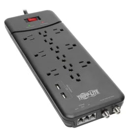 Tripp Lite® by Eaton® 12-AC Outlet, 2-USB Port, Telco, and Coax 4,320-Joules Protect It!® Surge Protector Power Strip, 8-Ft. Cord, TLP128TTUSBB