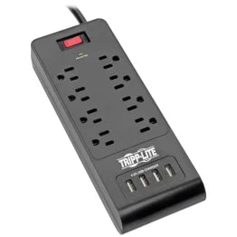 Tripp Lite® by Eaton® 8-AC Outlet and 4-USB Port 1,800-Joules Protect It!® Surge Protector Power Strip, 6-Ft. Cord with Straight Plug, TLP864USBB
