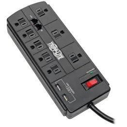 Tripp Lite® by Eaton® 8-AC Outlet, 2-USB Port, and Telco 1,200-Joules Protect It!® Surge Protector Power Strip with Safety Covers, 8-Ft. Cord