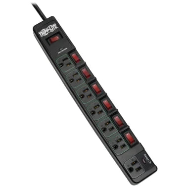 Tripp Lite® by Eaton® 7-AC Outlet 1,080-Joules ECO-Surge Energy-Saving Surge Protector Power Strip, 6-Ft. Cord with Straight Plug (Black)